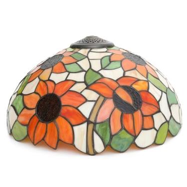 Imagem de Cúpula de Abajur Tiffany de Reposição, Cúpula de Vidro Colorido de 40 cm, Design Mediterrâneo com Tulipas e Girassóis Antigos, Contas de Cristal, Capa de Luz, Somente para Abajur de Mesa, Ab