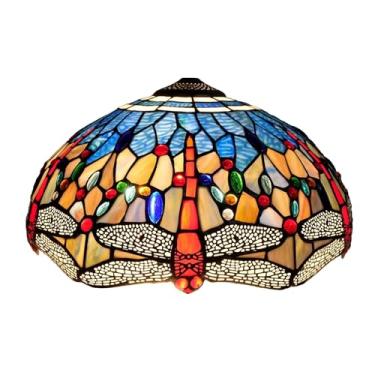 Imagem de Cúpula de abajur Tiffany de 16 x 9 polegadas (40,6 x 22,9 cm), estilo vitral com libélula, feita à mão, estilo retrô, para luminárias de mesa, pendentes, de chão e de teto, na cor azul.