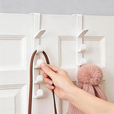 Imagem de Ganchos sobre a porta, pacote com 2 ganchos de plástico com 5 ganchos cada, 10 ganchos no total, organizador de cabides de porta de armário/banheiro/quarto, serve para portas padrão, (branco)