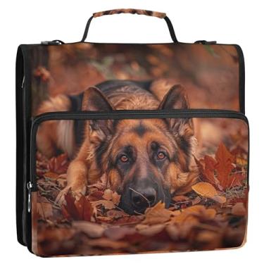 Imagem de Organizador de fichário com zíper, fofo, pastor alemão, 3 anéis, 3 anéis, bolsa de fichário para trabalho pesado no ensino médio com alça para armazenamento e alça