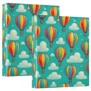 Imagem de Balões de ar quente coloridos personalizados, fichários azul-petróleo, 3 polegadas, 3 anéis, 200 folhas, fichário de receita de anel redondo, 31,5 x 27 x 6 cm, pacote com 2