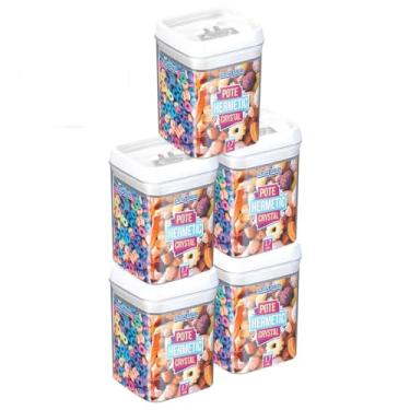 Imagem de Kit Com 5 Potes Herméticos De Acrílico Para Mantimentos Tampa Com Trava 1700Ml (Branco)