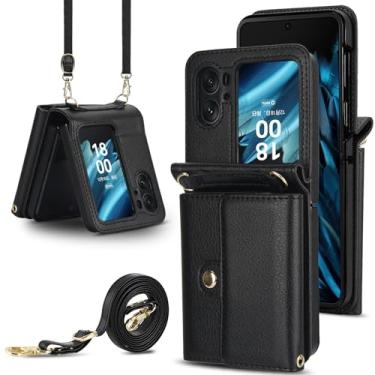 Imagem de Capa carteira flip Oppo Find N2, porta-cartões com bloqueio RFID e alça destacável, couro durável e TPU, 4 compartimentos para cartão, proteção contra quedas, capa flip com suporte para uso diário