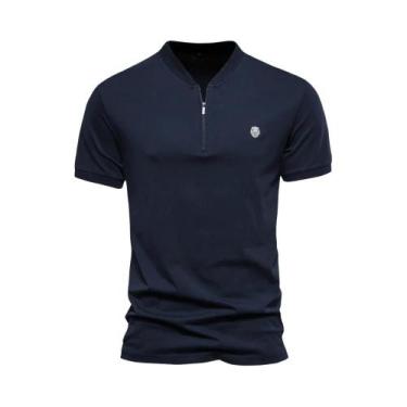 Imagem de Camiseta Masculina De Algodão 100% Com Zíper E Decote Em V, Cor Sólida