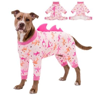 Imagem de UNIPUP Pijama de fantasia de tubarão tamanho grande, macacão para cachorro grande, antiqueda e lambida, pijama para animais de estimação de recuperação pós-cirurgia, ultramacio e elástico em 4
