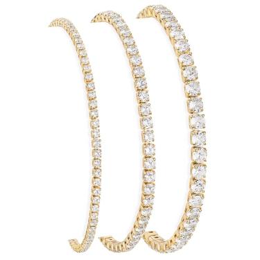 Imagem de Poxtex Conjunto de pulseiras de prata para mulheres, banhado a prata ou ouro, joias de prata modernas para mulheres modernas, Medium, Latão, Sem Pedra Preciosa