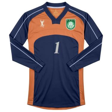 Imagem de CAMISETA M/L MASCULINA PALMEIRAS GOLEIRO RETRÔ 2000, LARANJA/AZUL, G