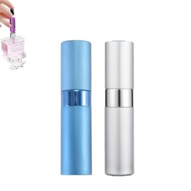 Imagem de Pacote com 2 frascos atomizadores de perfume de 8 ml para viagem, dispensador de colônia recarregável vazio, mini frasco atomizador portátil de perfume recarregável para homens e mulheres, Prata +