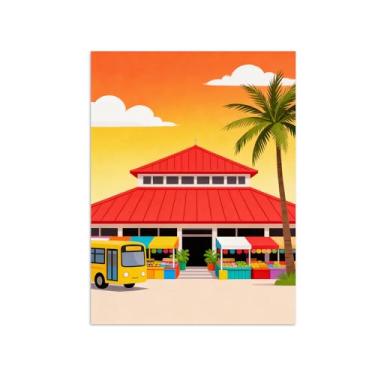 Imagem de Pôster paisagem - Vermelha Cidade - Impressões em Tela - Imagem Moderna Natureza para Sala de Estar Decoração 80x105cm Sem Moldura