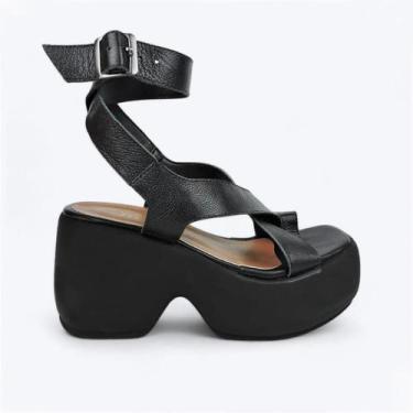 Imagem de Sandália Cami Salto Plataforma Jess Calçados Em Couro Preto, 38, Preto