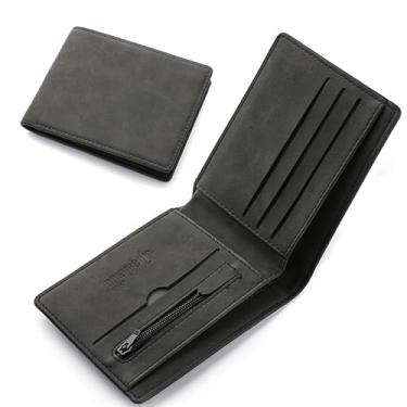 Imagem de Carteira masculina fina com bolso para moedas – Carteira preta de couro com porta-cartões e compartimentos para cédulas – Carteiras masculinas compactas para trabalho ou viagens