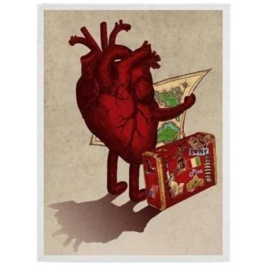 Imagem de Quadro Decorativo Coração Viajante 24X18Cm - Madeira Branca - Quadros 