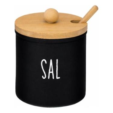 Imagem de Saleiro de Vidro 300ml com Tampa Bambu e Colher  Pote para Sal, Temper
