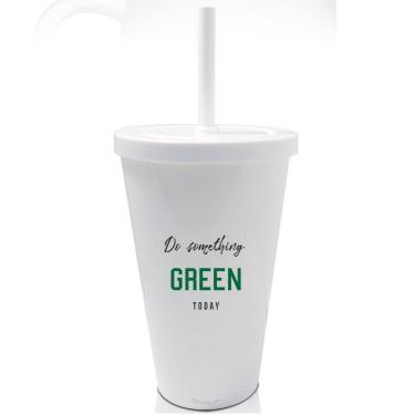 Imagem de Kit 8 Copos Com Tampa E Canudo Branco Seja Verde