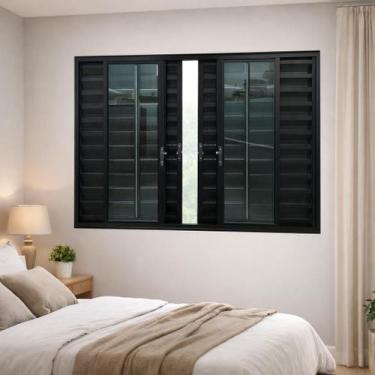 Imagem de Janela Veneziana 6 Folhas Alumínio Preto 100x150 - Brecorimo