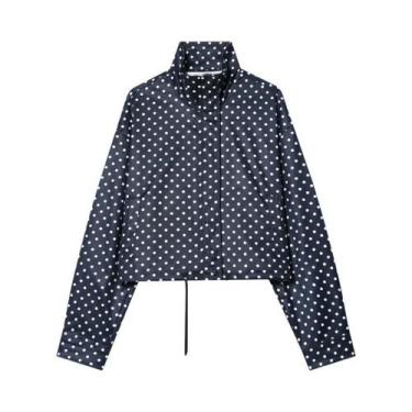 Imagem de Jaqueta Bomber Feminina Oversized Com Bolinhas, Manga Longa, Zíper, Cr