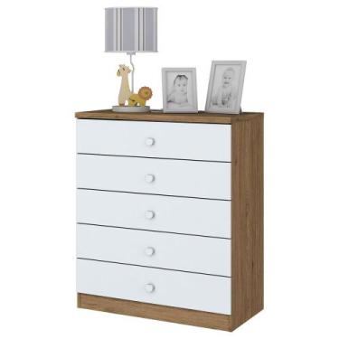 Imagem de Cômoda Infantil 5 Gavetas Henn Bala de Menta - Rústico/Branco