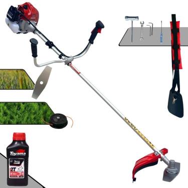 Imagem de Roçadeira Profissional Kawashima BCJ431-L 43cc 1,7HP de Potência Aparador de Grama Com Cabeçote de Nylon + Lâmina 2 Pontas + ÓLEO TOYAMA 2 Tempos