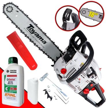 Imagem de Motor Serra Moto Serra Motosserra Com ÓLEO STIHL Á Gasolina 2T 55cc 3,2HP 12.000RPM Sabre 18 Pol. 32 Dentes Alto Desempenho TCS58H TOYAMA