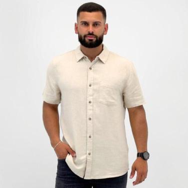 Imagem de Camisa Hering Slim Manga Curta em Linho Masculina, XG, Cru