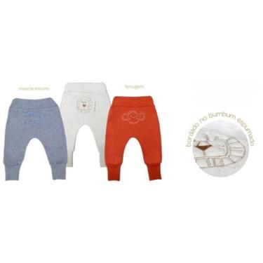 Imagem de Calça Mijão Bebê Infantil com Bordado Jungle - Pé de Amor, Mescla escu