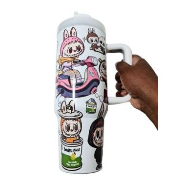 Imagem de Copo Térmico 1200ml Labubu 1,2l Canudo Tampa Inox Com Alça - Copo Labu