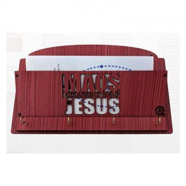 Imagem de Porta chaves de parede mãos ensanguentadas de jesus em mdf - armazem