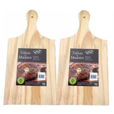 Imagem de Kit 2 Tábuas De Carne Churrasco Corte Madeira 38cm Reforçada Alimentos
