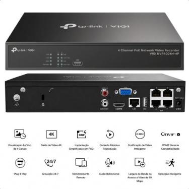 Imagem de NVR Gravador 4 Canais PoE TPLink VIGI 4K H.265 Câmeras IP ONVIF NVR100