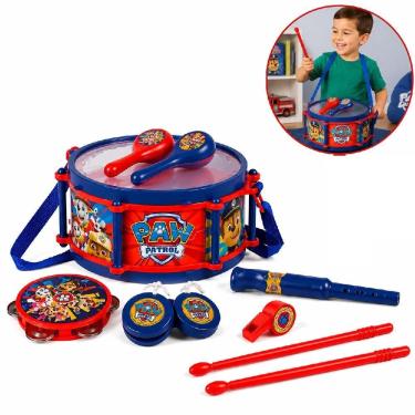 Imagem de Bateria Infantil Patrulha Canina Kit Musical Completo com 10 Peças Amarelo Yeet