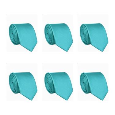 Imagem de Kit 6 Gravatas Masculina Social Slim Premium Tons de Verde Lisa Elegante Padrinhos Formatura Trabalho
