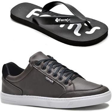 Imagem de Kit Tênis + Chinelo Form's Masculino Liso Casual Cor:Marrom;Tamanho:43