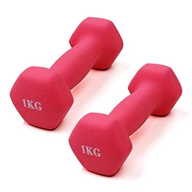 Imagem de Conjunto de halteres fitness de 1 kg, superfície fosca, antiderrapante, halteres para homens e mulheres, pesos esportivos, equipamentos de musculação, vermelho