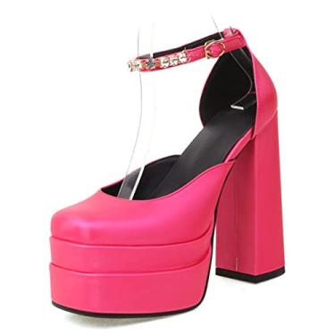 Imagem de Sapatos femininos salto alto salto alto Mary Jane sapatos sociais sapatos sociais fivela no tornozelo e sapatos quadrados de bico fino 34-43,Pink,3 UK/36 EU