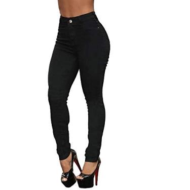 Imagem de Calça Jeans Feminina Skinny Cintura Alta Preta Cor:Preto;Tamanho:44;