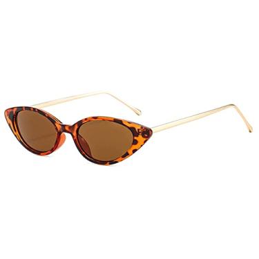 Imagem de Óculos de sol pequeno olho de gato feminino designer de moda feminino óculos de sol na moda óculos de sol feminino leopardo verde sombras retrô uv400, chá de leopardo, tamanho único