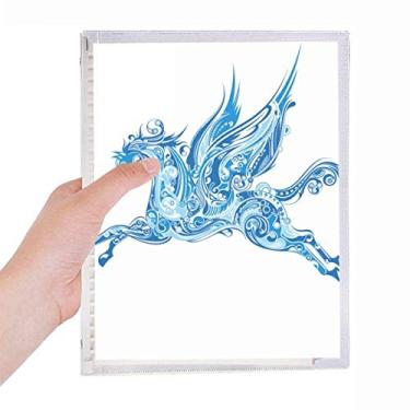 Imagem de Caderno de folhas soltas com desenho de animais e asas de cavalo azul recarregável, diário de papelaria