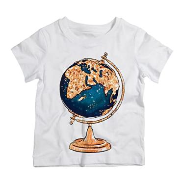 Imagem de Camiseta Infantil Branca Globo Terrestre Mapa Mundi Dourado (4)