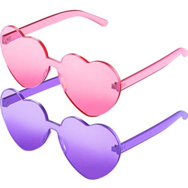 Imagem de 2 peças de óculos de sol em formato de coração sem aro transparente cor doce sem moldura óculos Love Eyewear, Transparent Pink Purple, Medium