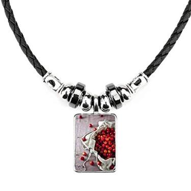 Imagem de DIYthinker Colar com foto de cereja, frutas vermelhas, temperadas, joias, torque, pingente de corda de couro