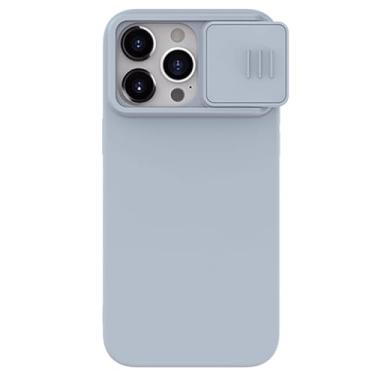 Imagem de LXURY Capa magnética para iPhone 15 Pro Max/15 Pro/15 Plus/15, capa macia de silicone líquido com janela deslizante para câmera, capa de carregamento sem fio, cinza, 15 Pro 6,1"