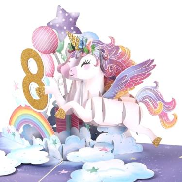 Imagem de Liif Cartão de aniversário de 8 anos de unicórnio, cartão de aniversário para crianças de 8 anos - crianças, menina, com mensagem e envelope, tamanho 17 x 12,7 cm