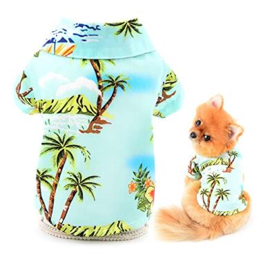 Imagem de SMALLLEE_LUCKY_STORE Roupas de verão para animais de estimação filhote de cachorro Havaí camiseta camiseta para cachorro pequeno médio gato piscina festa praia roupa de férias yorkie chihuahua, azul,