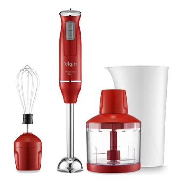 Imagem de Mixer Power Inox 600w 3 Em 1 Vermelho Elgin Mixer Power Inox com Copo, Fouet e Triturador