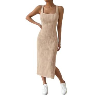 Imagem de Camisa Feminina Solid Split Thigh Tank Dress (Color : Apricot, Size : X-Small)