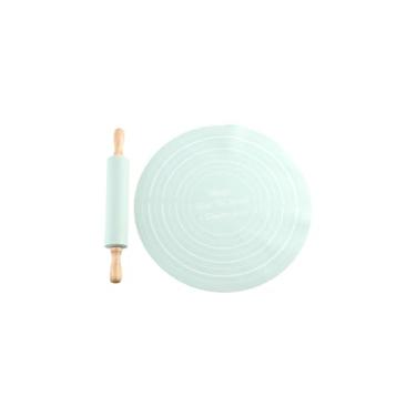 Imagem de Conjunto de rolo de massa, 2 peças/conjunto de rolo de madeira, tapete de silicone para pastelaria, tapete antiaderente com escala, kit de ferramentas para assar