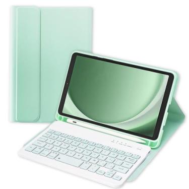 Imagem de MePadKey Capa com teclado para Samsung Galaxy Tab A9 22.1 cm SM-X110/X115, capa magnética destacável com ranhuras antiderrapantes e suporte de caneta para tablet A9 (verde menta)