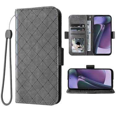 Imagem de Furiet Capa carteira compatível com Motorola Moto G Stylus 5G 2023 e alça de pulso e suporte de cartão flip de couro para celular GStylus G5 feminino cinza