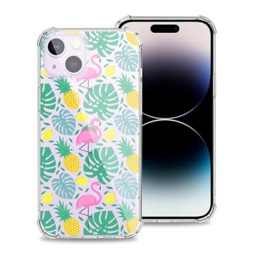 Imagem de KYNWOGA Capa transparente para iPhone 15 Plus flamingo e palma verde para mulheres e meninas, capa protetora de telefone transparente e macia antiarranhões para iPhone 15 Plus de 6,7 polegadas