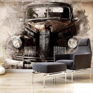 Imagem de Papel de parede mural móvel 3D vintage nostálgico papel de parede de carro vintage estudo sala de estar quarto fundo decoração de casa, impressão 3D, 200 cm (L) x 200 cm (H)